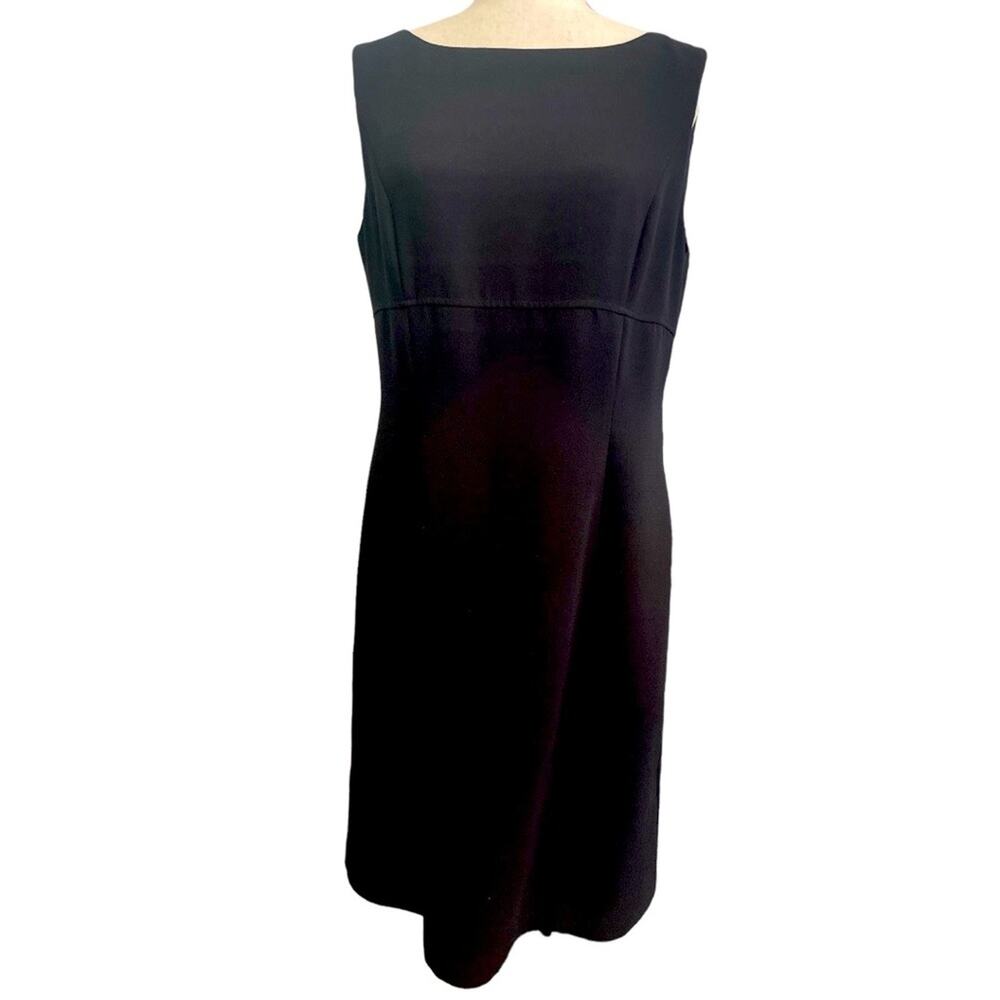 Tahari Black Crepe Sleeveless Dress Back Slits 10
